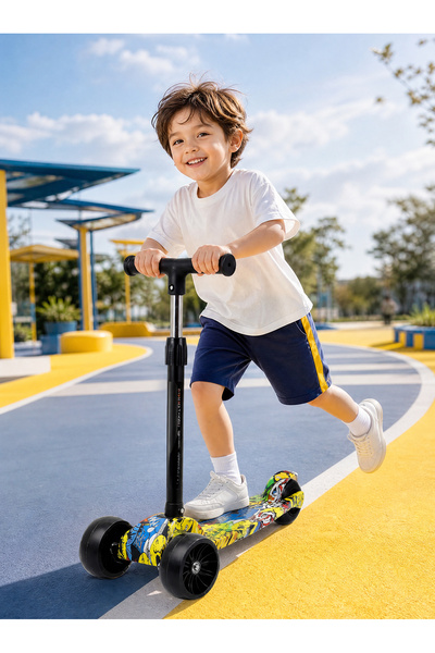Bayt Aura Kids 3-Wheel Scooter, Adjustable Height, Anti-Slip Deck, Toddler Ri...