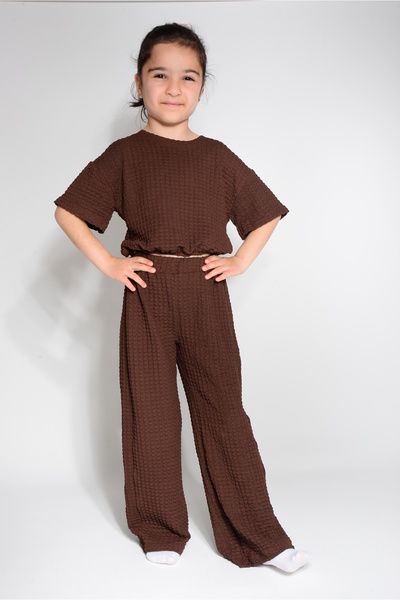 KİDSPİTİRCİK Girls' Brown Tulle Fabric Soft Oversize Loose Set