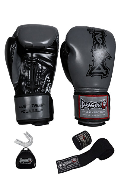 Dragondo Attack Boks Eldiveni Kick Boks Muay Thai Gri Boks Eldiveni Bandaj Ve...