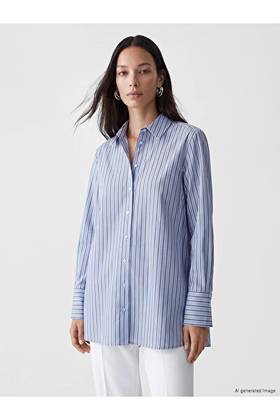 LC Waikiki LCW EVERYDAY Μπλε Ριγέ Oversize Γυναικείο Πουκάμισο Τουνίκ