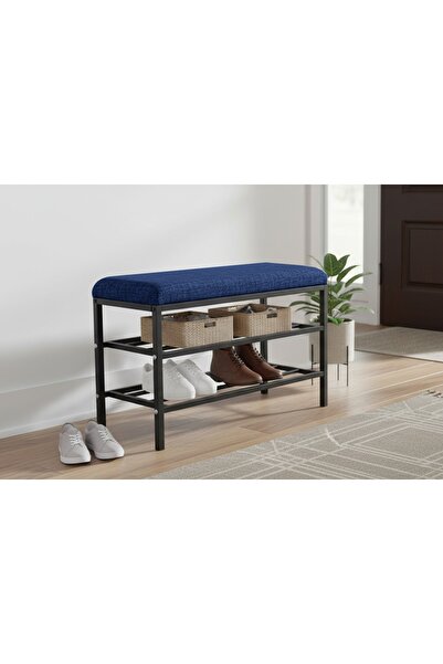 Vivense LUXE KETEN KUMAŞLI PUF AYAKKABILIK BENCH, LACİVERT