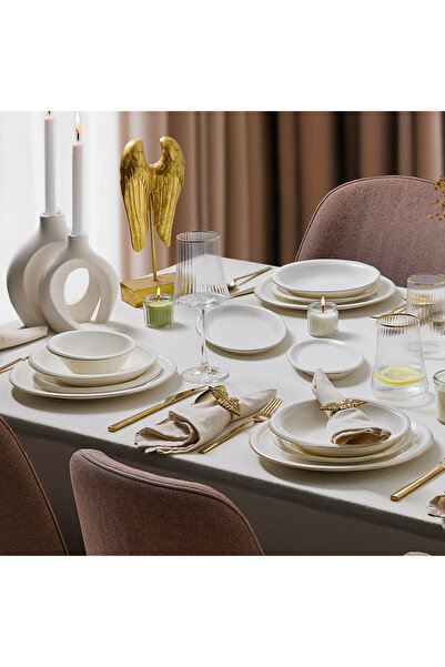EVALIZA Stripe Gold 30 Parça 6 Kişilik Yemek Takımı