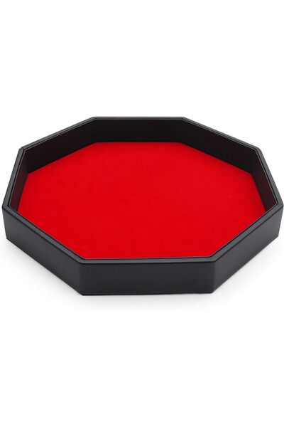Belle Vous Dice Tray Octagon Rolling Tray, Black PU Leather Red Velvet Dice H...