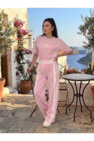 mylunessa Set de pantaloni și tricou scurt cu dungi roz