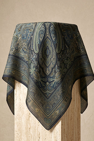 FERHEL Eșarfă premium cu model etnic Paisley, stil hijab, 120 x 120 - Verde ulei