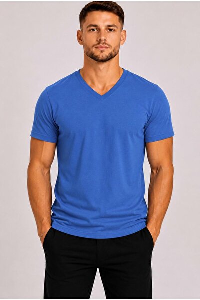 AXXEL Men's Cotton V-Neck Short Sleeve T-Shirt-D804