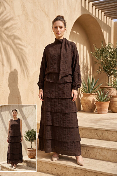 Missemramiss Missemramis Piona Dress with Tie Detail at the Neckline 5159 Brown