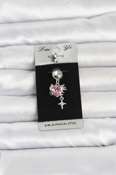 Genel Markalar 316L Cerrahi Çelik Pembe Zirkon Taşlı Kanat Model Göbek Piercing