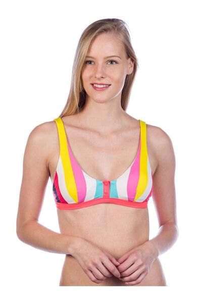 Rip Curl Surf Revival Bikini cu prindere după gât, cu dungi solare, Ibis Rose