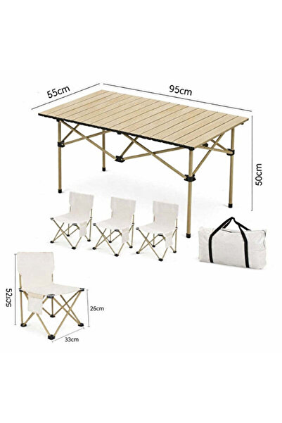 hey Set masă pliabilă cu 4 scaune, 95 x 55 x 50 cm, aluminiu, geantă transport