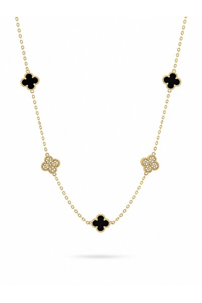 serelya 316L Steel Chain Gold Color Black and Zircon Stone Baby Boy Clover Wo...
