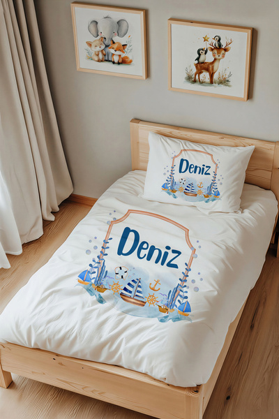 Lilabio İsme Özel Tek Kişilik %100 Pamuk Saten Nevresim Takımı (160x220 cm) D...