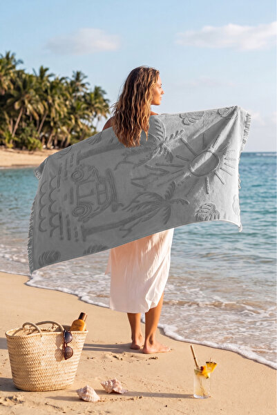 DNZGÜLCAN 100% Cotton Jacquard, Embossed Patterned, Tasseled Beach Towel |   ...