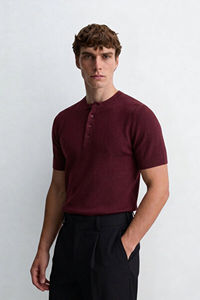 ATE STUDIOS Henley Yaka Dar Kesim Kısa Kol Erkek Loose Fit Tişört