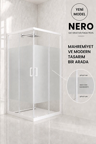 Durul Duşakabin Kare Nero Desen Orta Buzlu 5mm Temperli Cam Yükseklik 190 cm ...