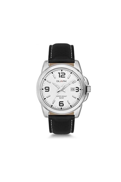 Quark Waterproof Stainless Steel Leather Strap Men's Wristwatch