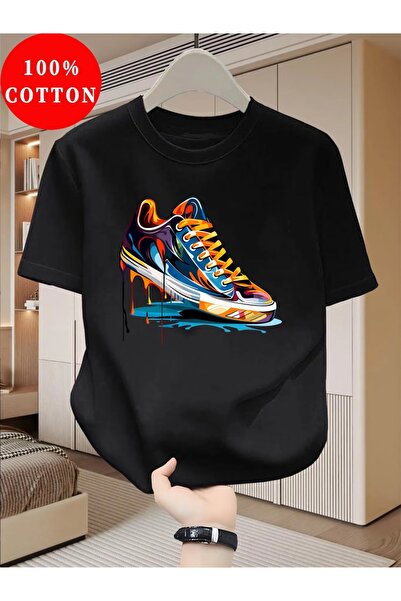 PAVRO Unisex Άνετο T-shirt με μικτό σχέδιο και στάμπα