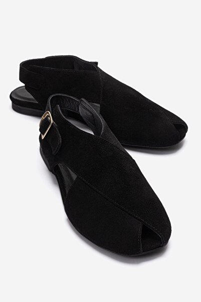LuviShoes Monaro Black Suede Genuine Leather Women's Sandals