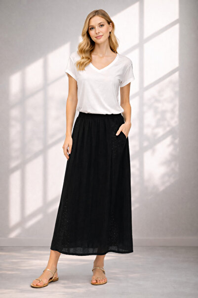 Okçu Triko تنورة نسائية بتفاصيل دانتيل 25Y46125-BLACK-99