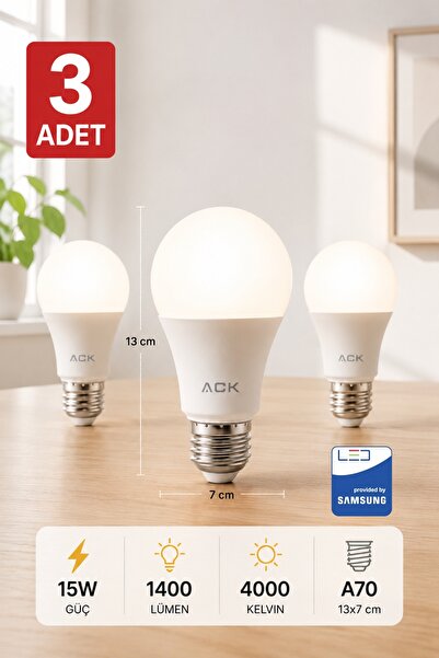 Aryes 15 Watt LED Ampul 4000 Kelvin Günışığı E27 Yüksek Aydınlık