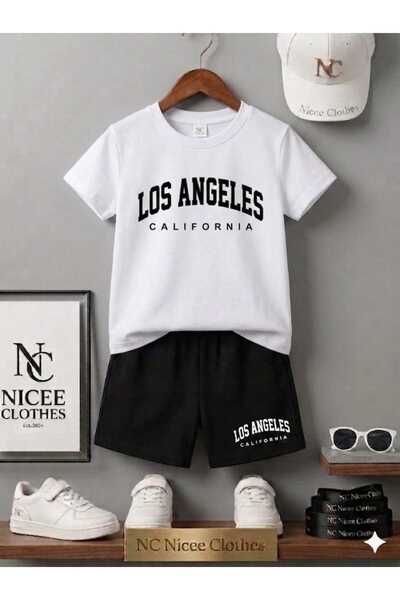 NC Nicee Clothes LETNJA DEČJA MAJICA I KRATKE HLAČE UNISEKS (CRNI LOS ANGELES...