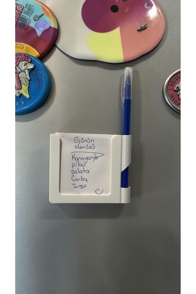 MT STUDİO Manyetik Notluk Kalemli kağıtlı Magnet Buzdolabı Not Kağıdı Organiz...