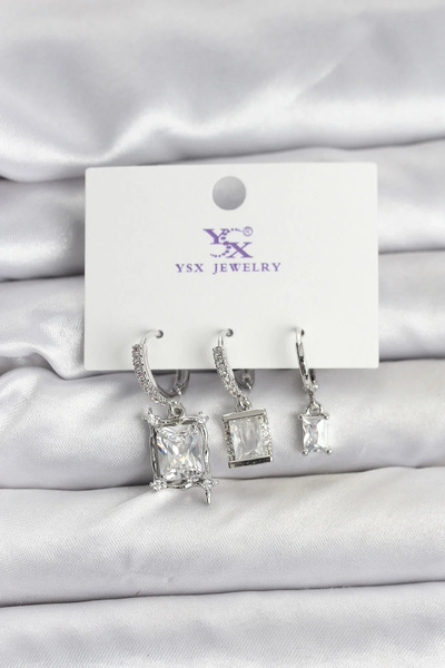 USLUCAN ALIŞVERİŞ Silver Color Zircon Stone Women's Earrings