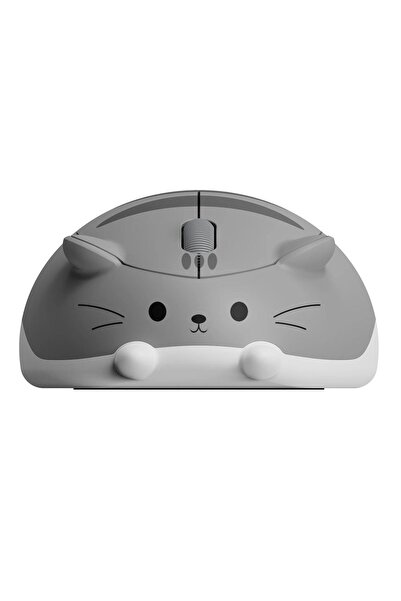 Zilvana Sevimli Kedi Tasarımlı Kablosuz Bluetooth Gri Mouse (Taşıma Kılıfı He...