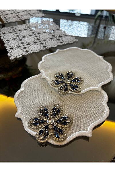 LUXURY 2 li kristal çiçek kahve yanı sunum peçetesi