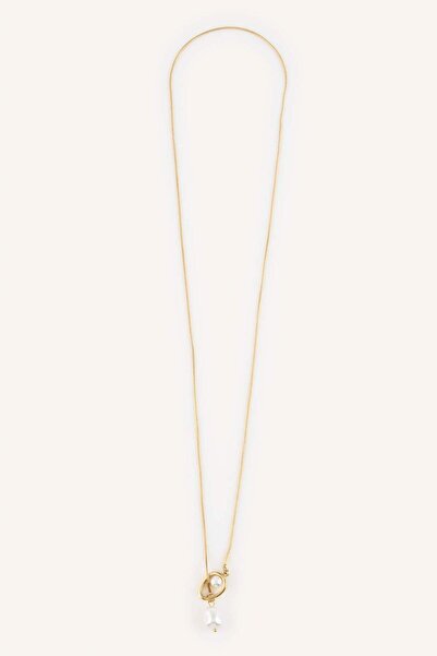 DeFacto Women's Silver Color Pearl Chain Necklace H2707Axns