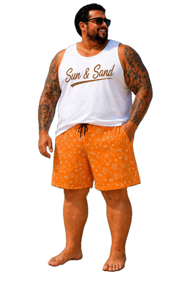 Starbattal Men's Large Size Swim Shorts Printed 26606 Orange