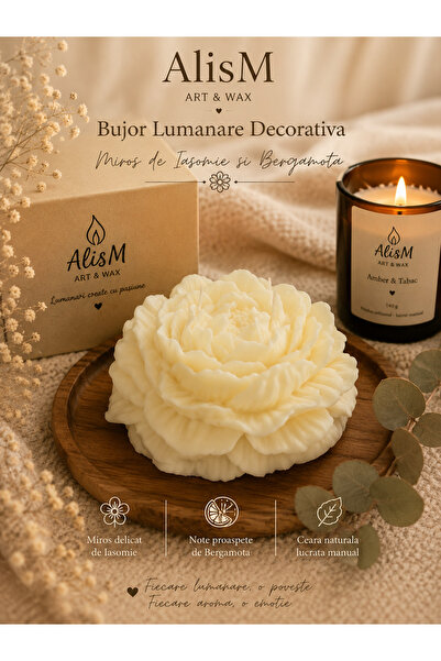 AlisM Art&Wax Lumânare decorativă bujor alb din ceară de soia – parfum Iasomi...