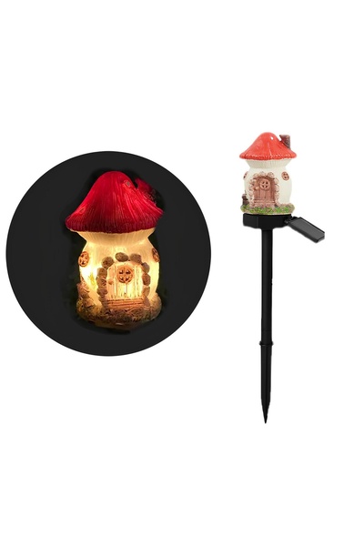 BaoBao Lampă solară LED de grădină, design ciupercă, plastic rezistent, iluminare automată, roșu-galben