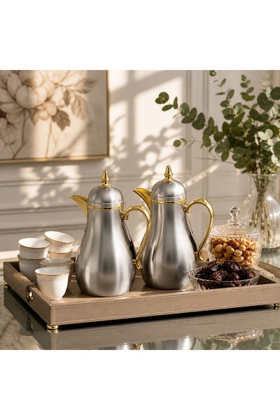 Lavera Trams Silver Matte Coffee Tea Set Gold Together