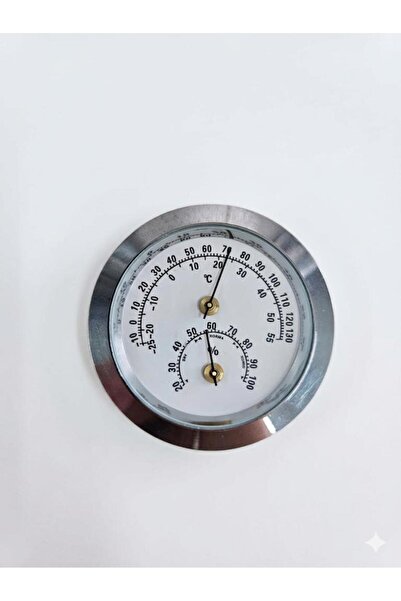 HATFON ANALOG GÜMÜŞ YUVARLAK ISI NEM ÖLÇER BİMETAL TERMOMETRE -25+55C / %20-1...