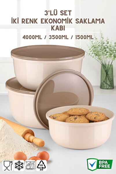 Nandy Home Ayza Model 3’lü Yuvarlak Saklama Kabı Seti 1.5 Lt + 2.5 Lt + 4 Lt