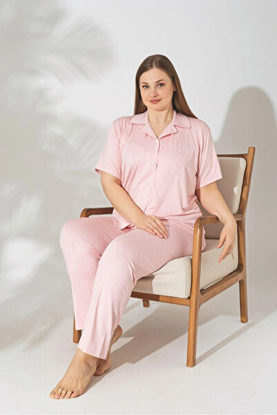 PİJAMERRY Plus Size Short Sleeve Milan Fabric Pajama Set