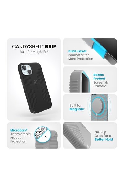 Speck Candyshell Grip MagSafe - Husă iPhone 17e / 16e / 15 / 14 / 13 (Negru /...