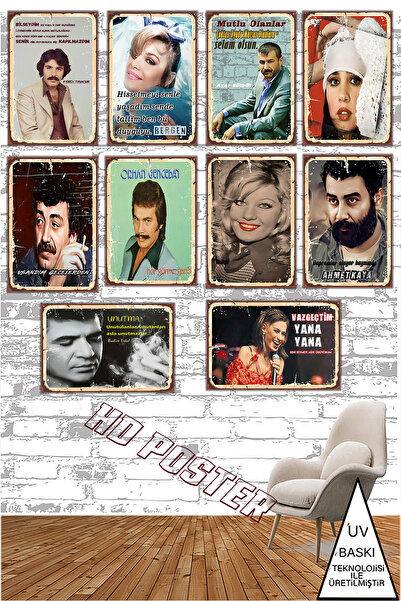 HD POSTER Arabesk Müziğin Unutulmazları 10 Adet 20 x 30 CM MDF Yapışkanlı Duv...