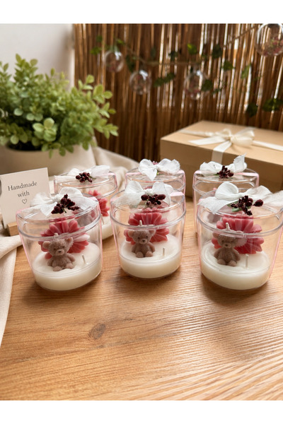 Lumera Candle 6’lı fanusta papatyalı ayıcık bebek mevlidi doğum günü doğum he...