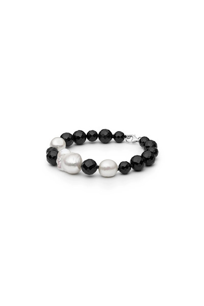 MANAVA Bratara argint cu perle naturale si onix - Barocco Nero