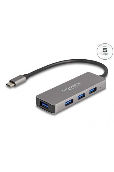 DELOCK Hub USB cu 4 porturi, 5 Gbps, cu conexiune USB Type-C