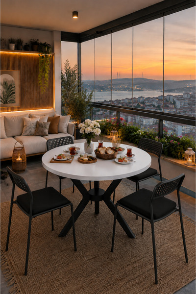 Flinder Beyaz 4 Kişilik Minderli Balkon Takımı, Balkon Masası, Balkon Sandaly...