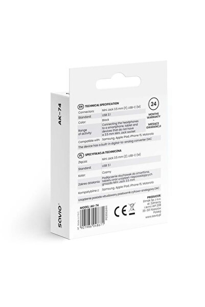 Savio Cablu adaptor audio AK-74 USB-C la Jack 3,5mm negru