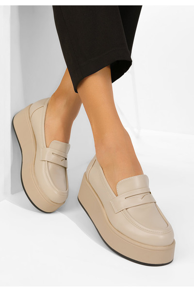 B T Shoes Mocasini cu platformă Minky bej