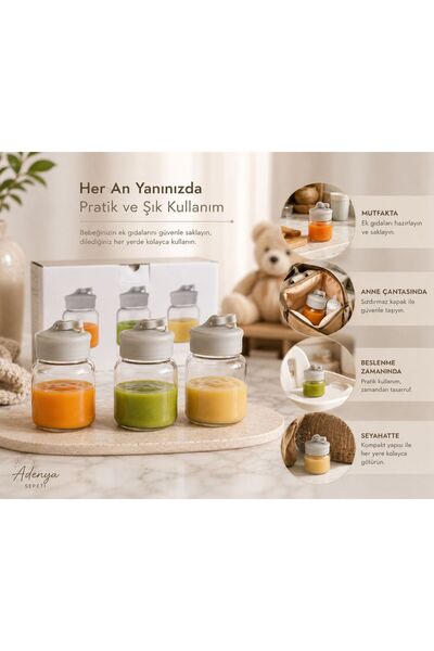Madame Coco Adenya Sepeti Colina 3-pack Bebek Kavanoz 300 ml-رمادي ناعم