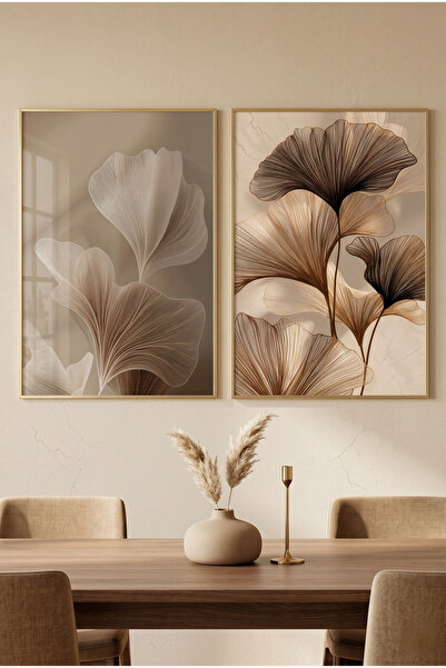 sayetablo Ginkgo Rüzgarı - Gerçek Cama Baskı Gold Alüminyum Metal Çerçeveli İ...