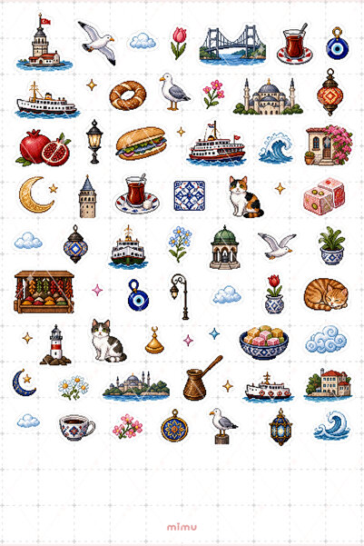 Mimu Art Studio Pixel Art İstanbul Sticker Seti Boğaz ve Şehir Temalı Dekorat...