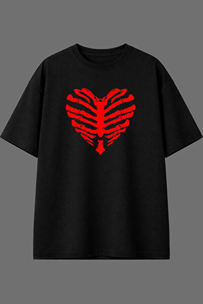 VSRN Tricou oversize negru cu imprimeu frontal cu design Heart Cage