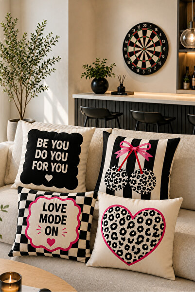 AYSHOME Ays Home Black Ecru Modern Home Garden Balcon Set decorativ de 4 huse...